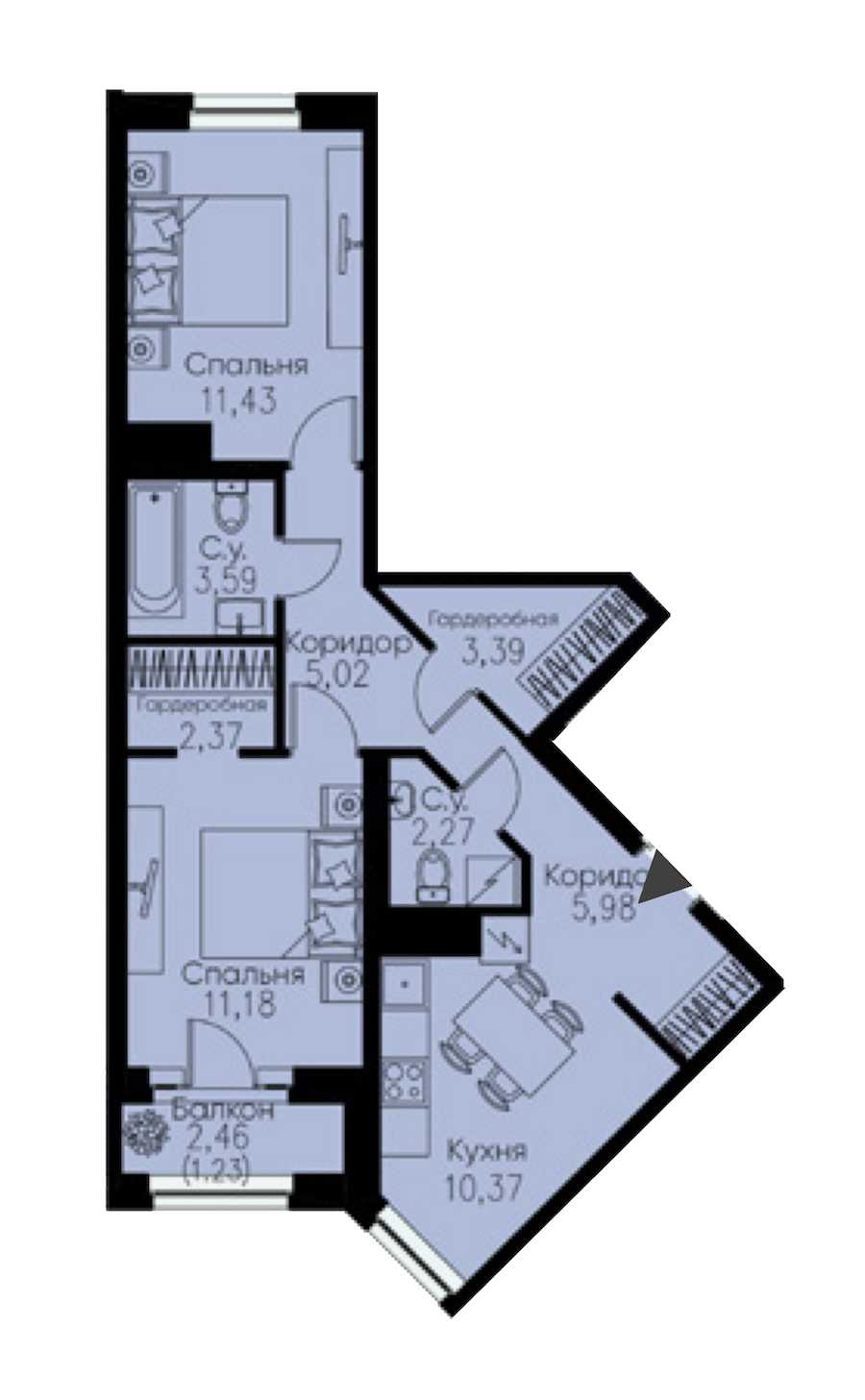 Двухкомнатная квартира в : площадь 56.83 м2 , этаж: 10 – купить в Санкт-Петербурге